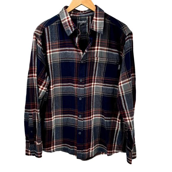 Eddie Bauer Shirt Mens XL Blue Orange Plaid Button Up Long Sleeve Outdoors - Picture 1 of 8